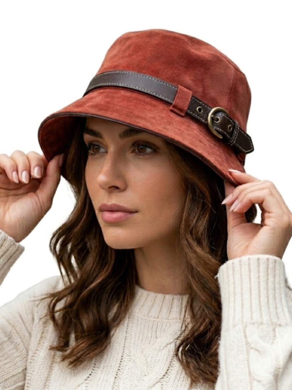 Coach Suede Burgundy Bucket Hat Signature Logo Black Leather Strap Size P/S